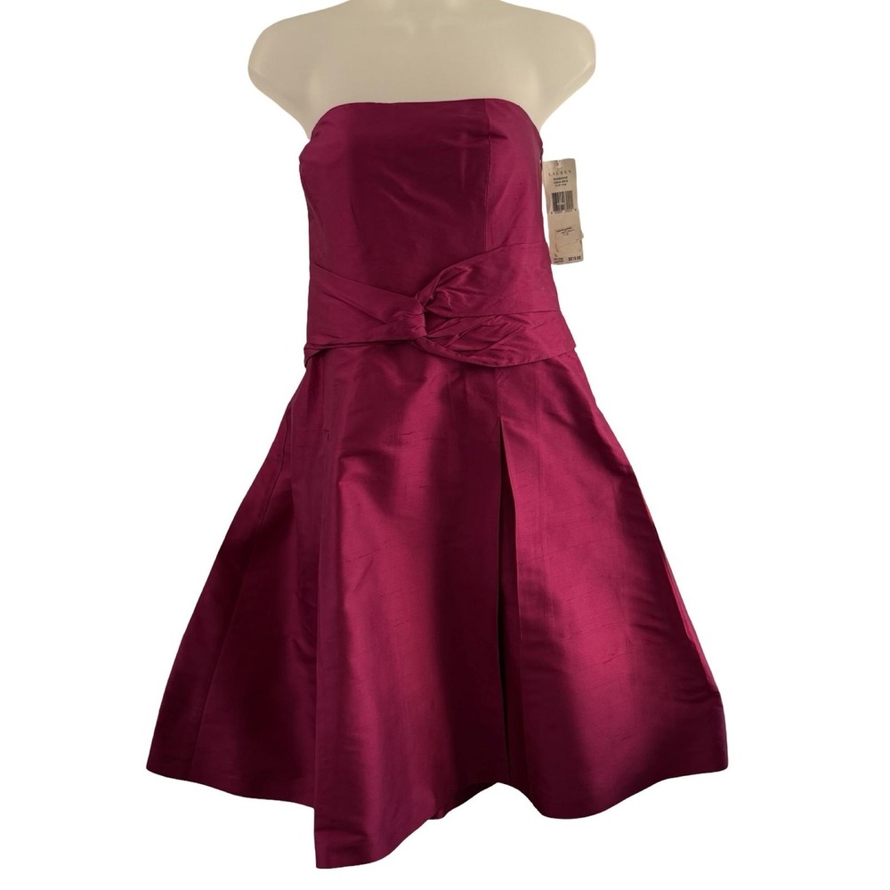 Ralph Lauren Dress Womens 10 Fuchsia Pink Silk Strapless Cocktail Y2K Sheen NWT